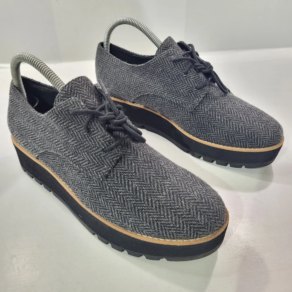 EILEEN FISHER EDDY LACE UP PLATFORM TWEED HERRINGBONE OXFORD LOAFER SHOE 7.5 A11 - Picture 2 of 13